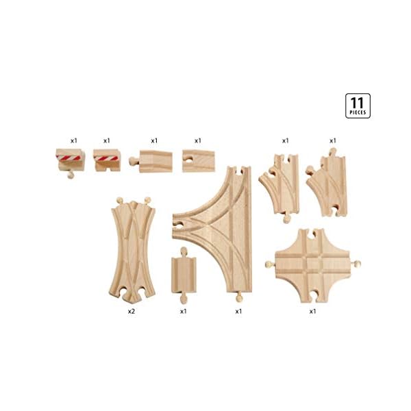 BRIO World 33307 Schienen- und Weichensortiment – 11 Weichen aus Buchenholz für die BRIO Holzeisenbahn – Empfohlen für… – Bild 5