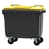 ESE Conteneur à déchets Professionnel 660 L - Robuste et éco-Responsable 100% recyclé - Poubelle 4 Roues dont 2 avec Frein - Anthracite couvercle jaune – Fabriqué en France