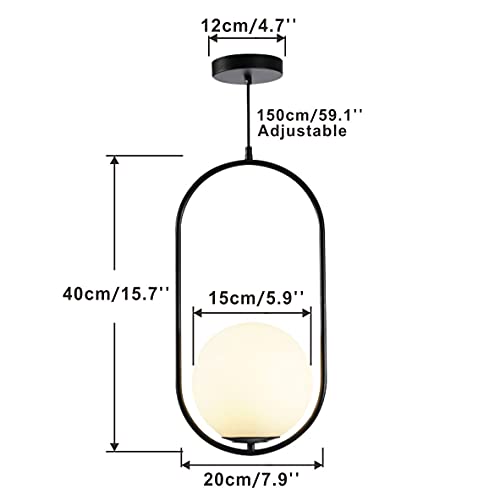 Fulesi Modern Matte Black Globe Pendant Light 1-Light Glass Ceiling Hanging Lighting Fixture For Kitchen Island Living Room Dining Room #TOP6