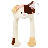 Deletoys Animal Plush Hat with Moving Jumping Ears Pop Up Beating Hat Plush Cosplay Dress Up Funny Gift for Kids Adult, Cute Cat