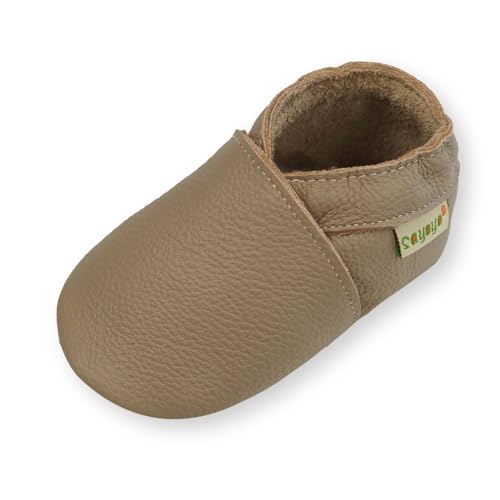 SAYOYO Leather Baby Moccasins for Boys and Girls, Soft Sole First Walking Shoes, Slip-on with Elastic Ankle, Non-Slip Crib Slippers for Infant and...