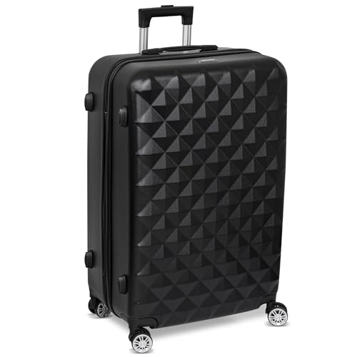 Christian Wippermann - Robuster ABS Hartschalenkoffer - Leichtgewicht 2.9 kg - 44x64x27.5 cm - Koffer Groß Größe L mit 4 x 360 Grad Rollen - Reisekoffer mit Rollen - Fassungsvermögen 80L - schwarz