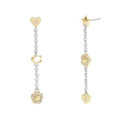 COACH Women's Signature Tea Rose & Heart Linear Earrings