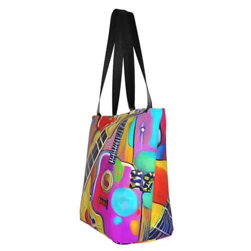 Color Acoustic and Guitars Print Comfortable Shoulder Bag Summer HandbagTravel Beach Work Daily Use Versatile Carry4