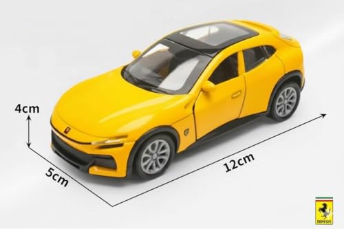 Image of 1:36 Scale Ferrari Sport Toy Car - DieCast Alloy Pull Back Toy Vehicle with Openable Doors, Realistic Detailing Sports Car Model for Kids, Boys & Collectors (Yellow)