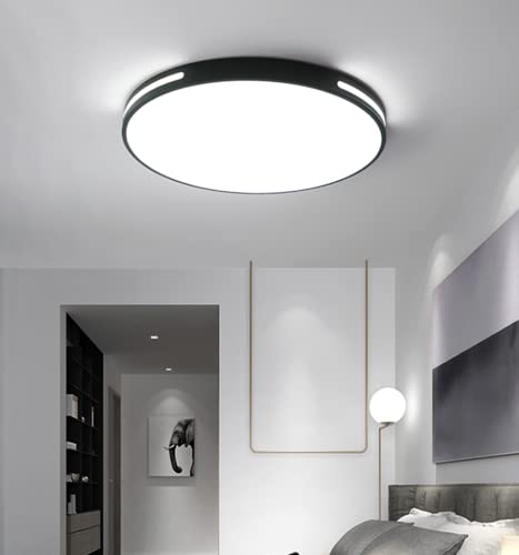 LED Rund Deckenleuchte Schwarz Minimalismus Deckenlampe Weißes Licht 6000K Metallrahmen Acryl-Schirm Weiß Schlafzimmer Küche Bad Balkon Flur Wohnzimmer Deckenbeleuchtung Ø30cm Nicht Dimmbar Cover