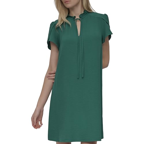 Image of DKNY Women's Front Tie Ruffle Neckline Trapeze Dress