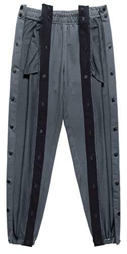 Chrisuno Men's Tear Away Basketball Pants Mens Athletic Pants High Split Snap Button Casual Post-Surgery Sweatpants With Pockets Grey 2Xl #TOP2