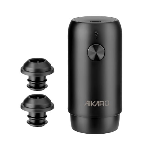 AIKARO - Electric Wine Saver Vacuum Pump with 2 Bottle Stoppers Automatic Wine Preserver Rechargeable