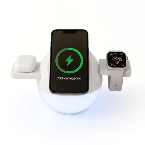 Carregador Sem Fio 4 em 1 para Apple MagSafe e Samsung | com Abajur