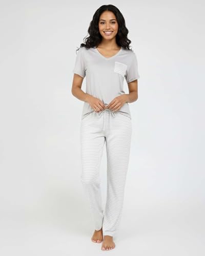 Image of Real Essentials 2 Pack: Women's Comfy Pajama Sets - Short Sleeve Ladies Loungewear Sleepwear PJs (Available In Plus)