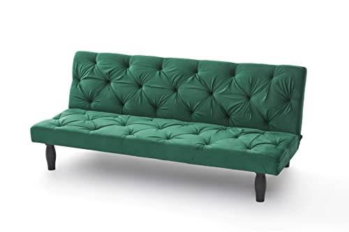 Eafurn Futon Sofa Bed Convertible Sleeper Couch Or Living Room,Modern Velvet Lounge Loveseat W/Adjustable Backrest,Tufted Sofa & Couches Daybed For Small Compact Space, Green #TOP3