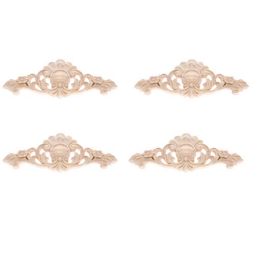 MUXSAM 4Pcs Arch-Decal Wood Carved Furniture Frame Wood Carved Applique Corner Onlay Frame Decal of Furniture Home Improvement Decoration 24x9cm