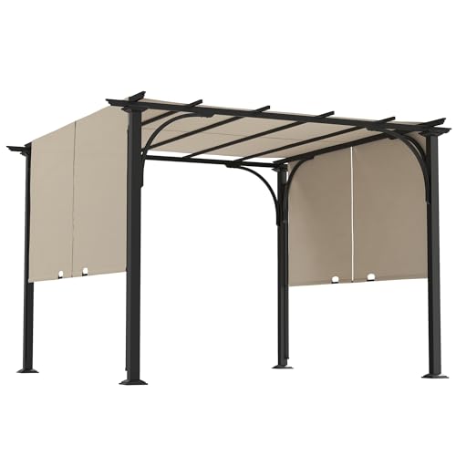 Outsunny 3 x 3(m) Garden Pergola, Outdoor Pergola Gazebo with Adjustable Canopy, Sun Shade Patio Canopy Shelter, Beige
