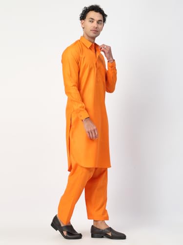 Image of Men's Traditional Pathani Kurta Salwar Set, Red, Long Sleeve, Collared Neck, Cotton Blend, Ethnic Wear