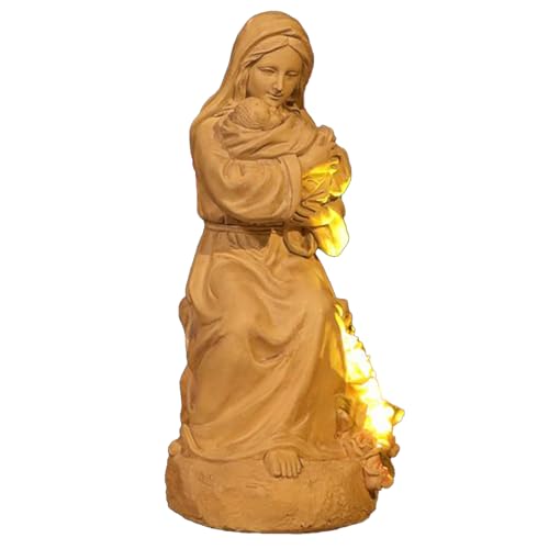 Figurine mère tenant fils : sculpture bureau familial avec ornement LED de chevet