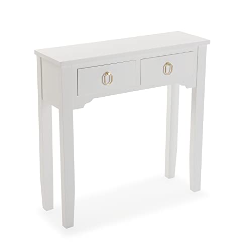 VERSA Kanna Consolle ingresso, Tavolo Consolle, Tavolino Ingresso, Tavolo salotto, con 2 cassetti, Misure (A x L x l) 78 x 78 x 25 cm, Legno, Colore Bianco