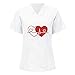 QiFei Krankenhaus Schlupfhemd Bluse Kurzarm V-Neck T-Shirt Mischgewebe Kasack Damen Pflege mit Love Motiv Bunt Arzt Uniform Berufsbekleidung Krankenschwester Kleidung