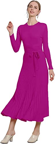 Image of Women's Long Sleeve Sweater Dress Ankle Length Fall Dress Vneck Knit Winter Dress