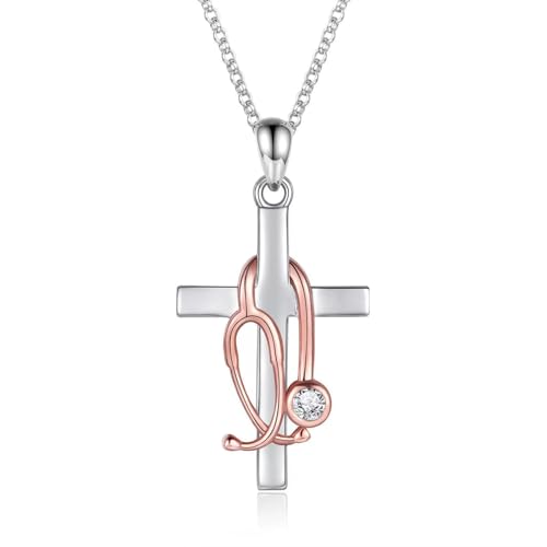 Stethoscope Cross Nurse Necklace – Graduation Gift for Nurse Women Jewelry for Appreciation, Pinning Ceremony, RN CNA MA Gifts