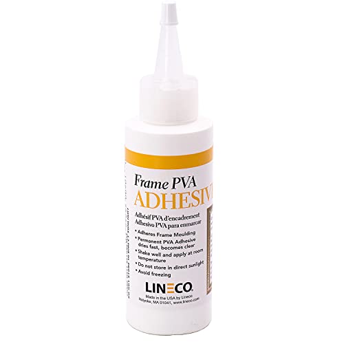 LINECO PVA Adhesive, Picture Frame Glue, Adhere Wood or MDF, Dries Clear Flexible, 4 oz, Ideal for Paper Board Framing Collage Crafts Bookbinding