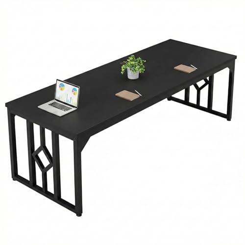 Image of Executive Computer Desk|Large Workstation Tables for Home & Workplace | Wooden Top with Heavy-Duty Metal Frame|Office Table for Work| Conference Setup & Director Use| Black |200x70x75 CM