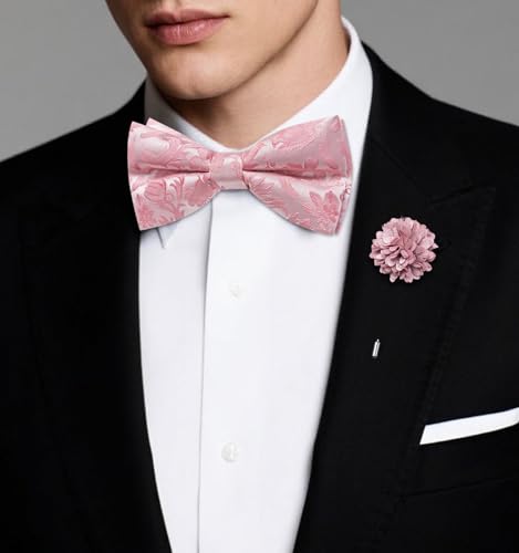 Image of Dubulle Mens Paisley Striped Bowtie Set Pre-tied Bowtie for Men and Pocket Square Set Wedding Business