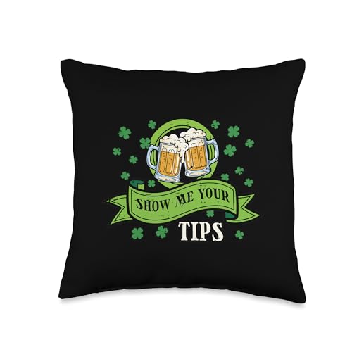St Patricks Day Waiter Show Me Your Tips Saint Paddys Men Throw Pillow