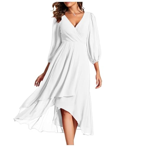 Genérico Vestidos De Fiesta Mujer Elegantes Vestidos Elegantes Mujer Gasa Gala Ceremonia Comunion Trajes Fluido Tallas Grandes Novia Noche Tallas Grandes Vestir Ropa 2#Blanco XL
