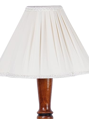 Image of Vintage Cotton Shade Wooden Floor Lamp - Height 53 Inches | Classic Standing Lamp for Living Room, Bedroom & Office | Stylish Home Decor Lighting with Elegant Wooden Base