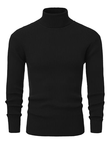Men's Slim Fit Turtleneck Sweater Casual Cable Ribbed Pullover Knitted Sweaters