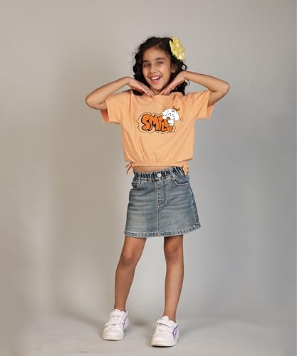 Image of KYDA KIDS 100% Cotton Crop top for Girls - Printed Short Sleeve Stylish Tshirt, Regular Fit Tops for Girl - Pack of 3