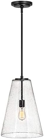 Hinkley Vance One Light Small Pendant, Customizable Height, Ideal with Vintage Filament Bulb, Satin Black w/Clear Seedy Glass