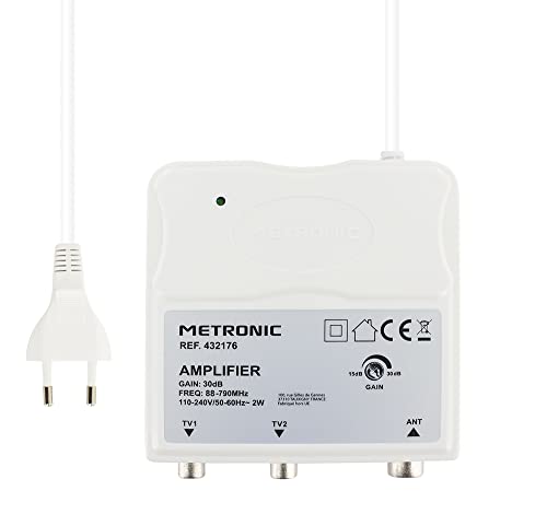 Metronic Amplificatore Per Interni Fm/Vhf/Uhf 30 Db Con Filtro 4G - Bianco - Metronic 332176 - 2