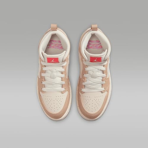 Jordan 1 Mid SE Little Kids' Shoes (HJ5960-206, Desert/Pale Ivory/Fusion Red)4