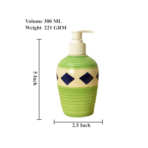 Image of Ceramic Liquid Soap Dispenser, 300 ml, Tan Green | Refillable Pump Bottle for Hand Wash, Lotion, Shampoo & Kitchen Use, 2 Pieces