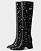 MUCCCUTE Black Rhinestone Boots for Women Square Toe Knee High Boots Chunky Heel with Side Zipper Sparkly Fashion Tall Boots for Ladies Size 6