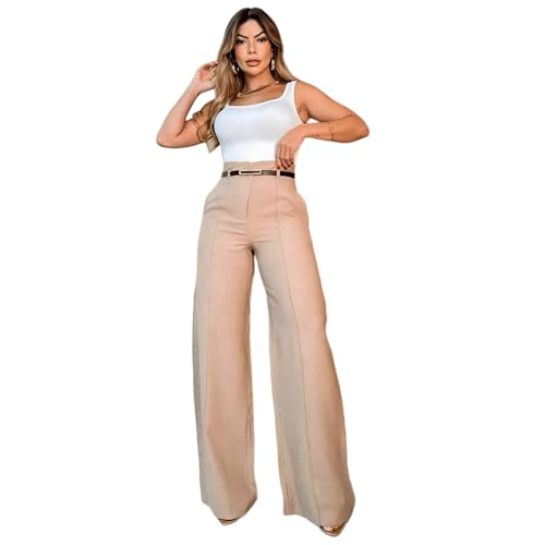 Calça Pantalona Feminina Social Tecido Alfaiataria Cintura Alta P...