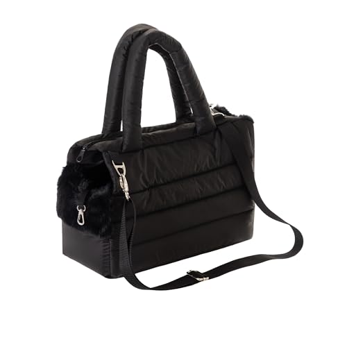 PillowPrim Hundetasche, Welpentasche - Tragetasche für kleinen und mittleren Hund, Katze - S - bis 5 kg, Tasche für unterwegs, Hundetrage mit Karabiner, Dog Carrier, Transporttasche, schwarz