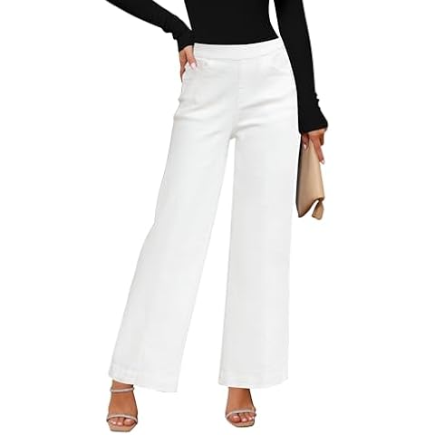 GRAPENT Women's Bright White Wide Leg Jeans, Size L Cover