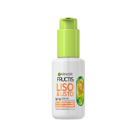 Garnier Fructis Nº4 Sérum Activado Por Calor Liso & Listo de Fructis Liso Keratina Para Cabello Encrespado, Para un Cabello Liso, Sin Encrespamiento y Brillo Duradero, 50ml