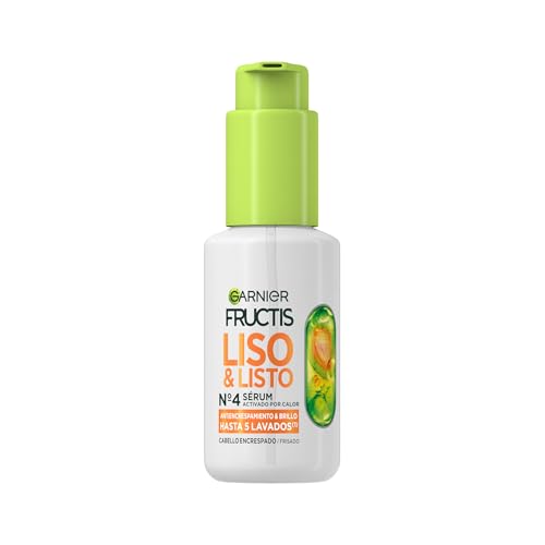 Garnier Fructis Nº4 Sérum Activado Por Calor Liso & Listo de Fructis Liso Keratina Para Cabello Encrespado, Para un Cabello Liso, Sin Encrespamiento y Brillo Duradero, 50ml
