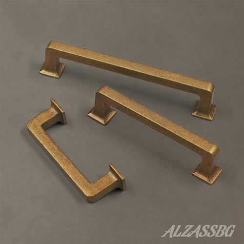 Alzassbg 10 Pack Antique Brass Cabinet Pulls, 6-1/4 Inch(160mm) Hole Centers Cabinet Handles Square Kitchen Hardware for Cabinets AL3046AE by Alzassbg - Image 2