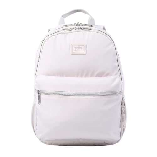 TOTTO - Mochila para Ordenador Portátil de 13 Pulgadas, Modelo Aynatto, Bolsillo Secreto, 2 Compartimentos, 2 Bolsillos Botella, Espaldar Ergonómico con Flujo de Aire, Correas en S, Color White Sand