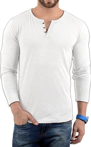 Image of LAZYCHUNKS Men's Regular Fit T-Shirt (Full Sleeve Tshirt -01 White Medium)