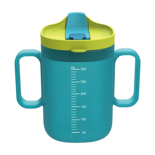 Rubu22a Gobelet anti-fuite pour personnes âgées, 300 ml, gobelet anti-fuite pour adultes et enfants, avec 2 anses avec couvercle et paille (vert)