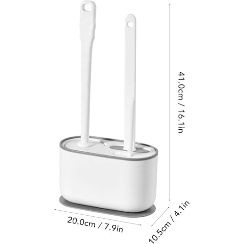 Image of VEZPAX Toilet Brush and Holder Set 3 in 1 Wall Mounted Silicone Flat Toilet Cleaner Set Cleaning Tool Bathroom Cute Tool Toilet Scrubber Long Handle Toilet Brush with Bowl Brush Head