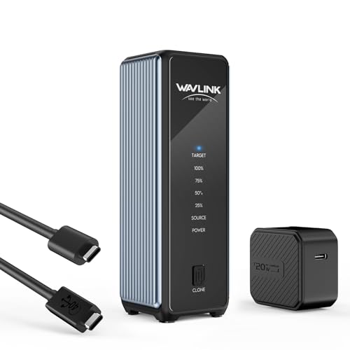 WAVLINK 40Gbps M.2 Dual Bay NVMe Enclosure,NVMe SSD Enclosure with Cooling Fan,Compatible with Thunderbolt5/4/3,USB4/3.2/2.0, UASP & TRIM,Offline Clone,Up to 3300MB/s