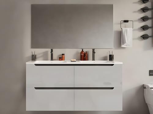Vente-unique - Meuble de Salle de Bain Suspendu avec Double Vasque à encastrer - Blanc - 120 cm -...