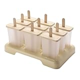 FOMIYES Stampi per Ghiaccioli in Plastica Beige 9 Pezzi Bastoncini, Set Fai da Te per Gelato Fatto in Casa, Vassoio per Gelati Sani Purea e Yogurt, Facile da Pulire e Riutilizzabile